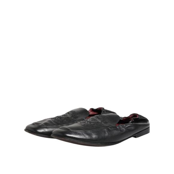 Dolce & Gabbana Black Leather Slip On Men Flat Loafers Men's Shoes (Pre-Owned)